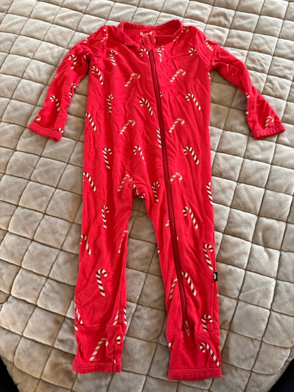 Kyte BABY Red Candy Cane Zip One-Piece Pajama Romper